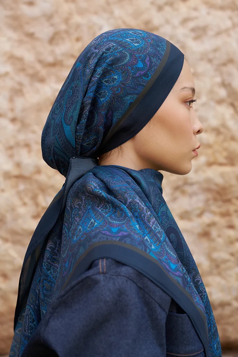Sunrise Etnik Desen Şal - Lacivert - 4
