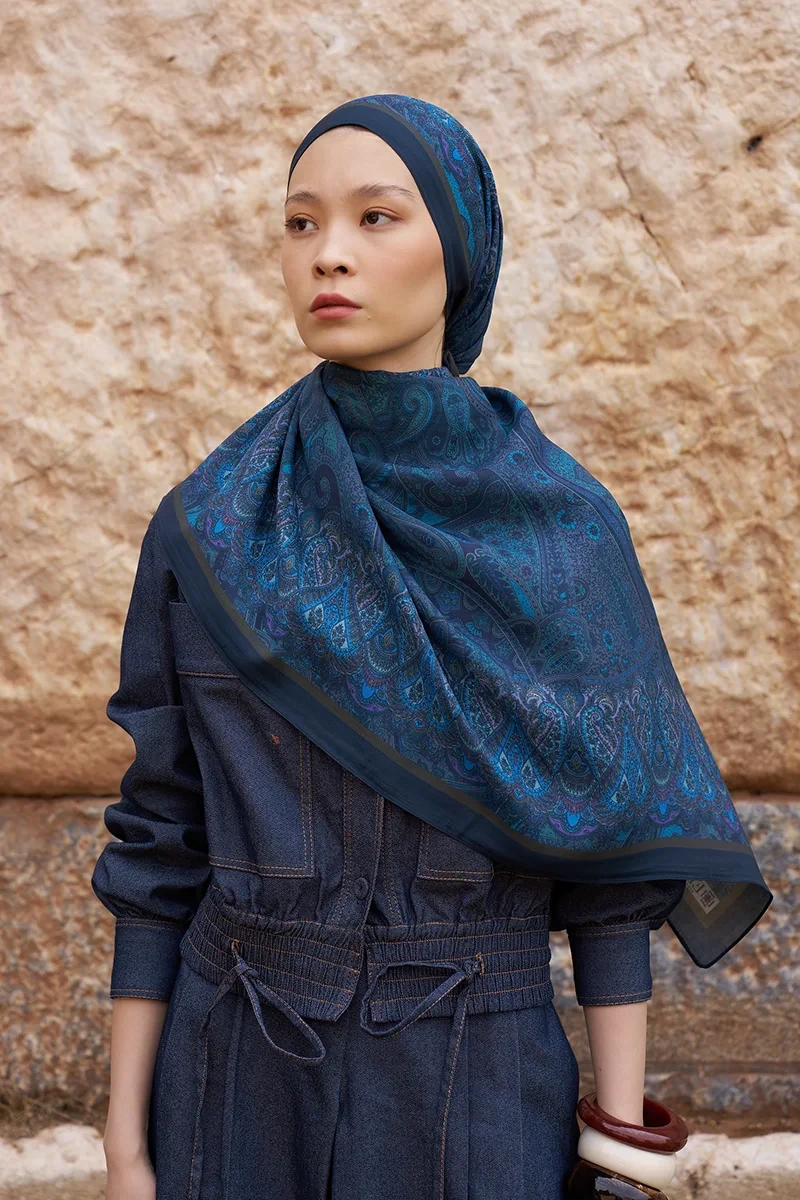 Sunrise Etnik Desen Şal - Lacivert - ED SCARF