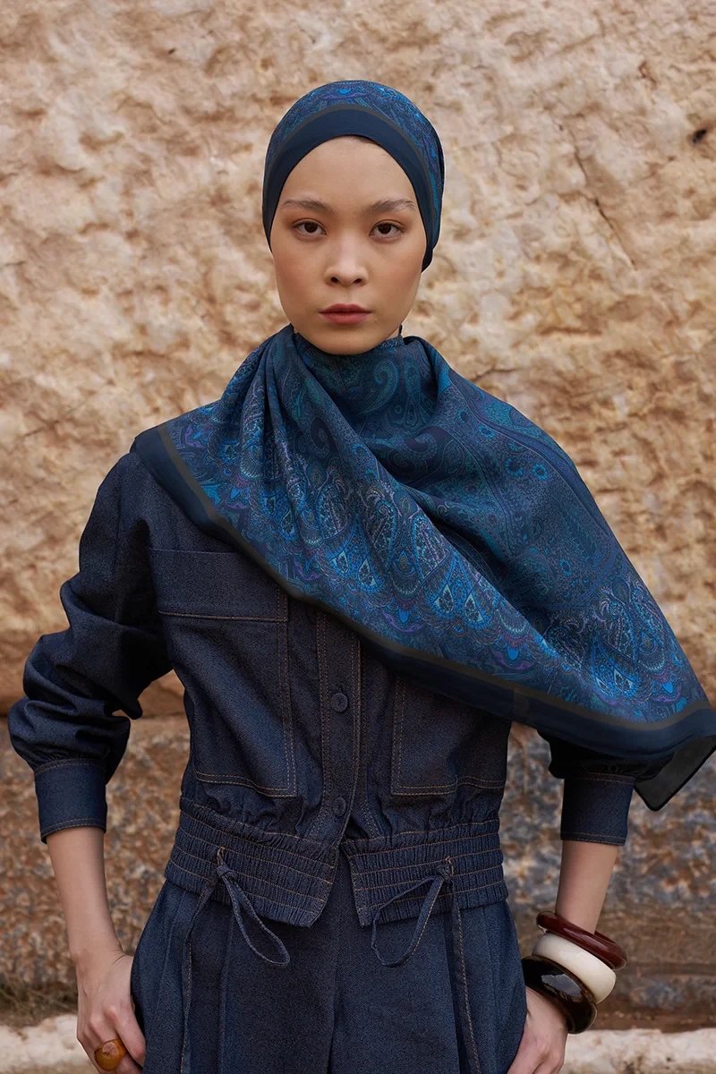 Sunrise Etnik Desen Şal - Lacivert - ED SCARF