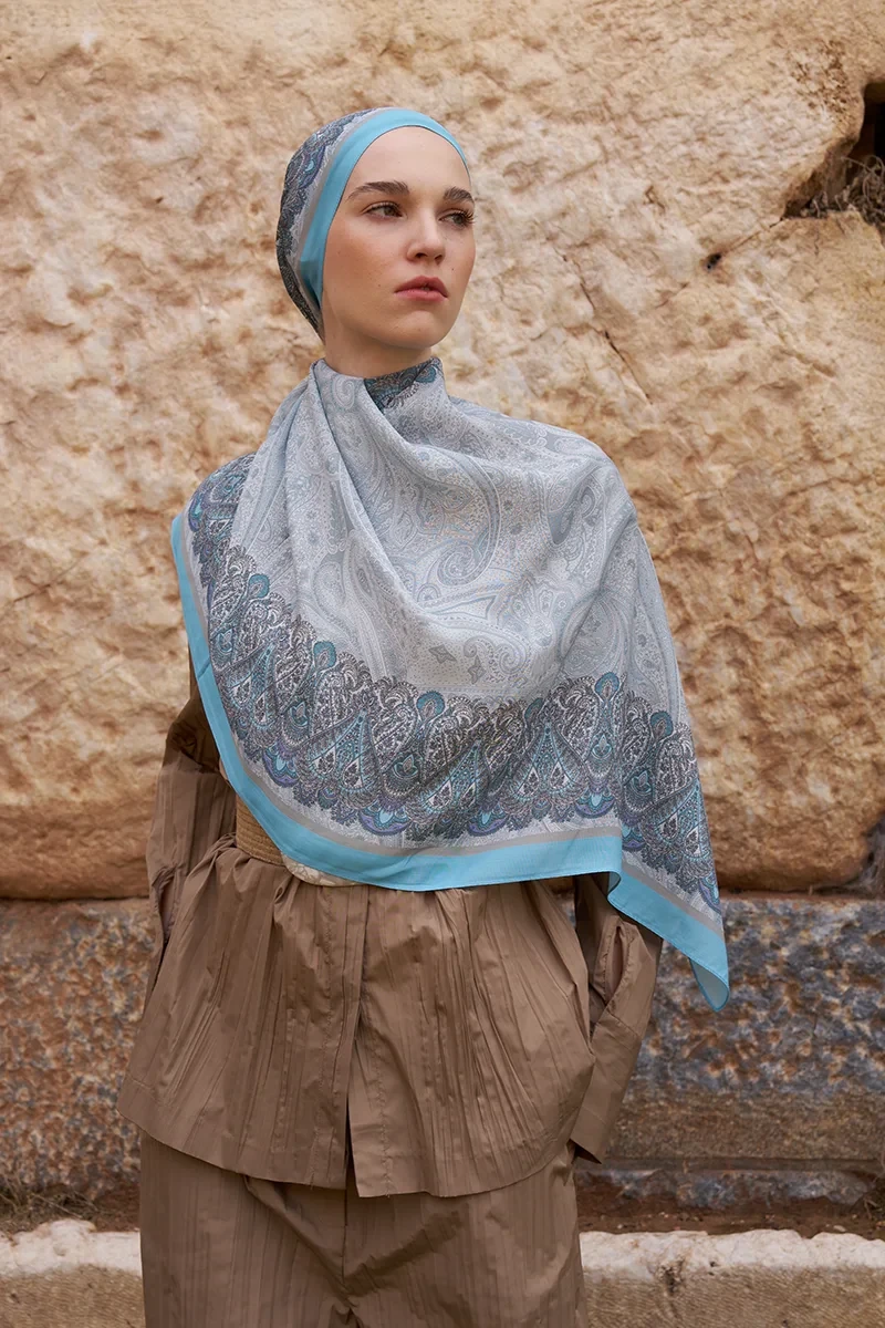 Sunrise Etnik Desen Şal - Mavi - 1