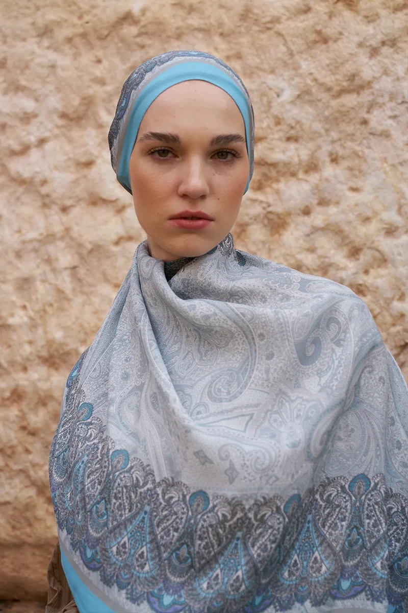 Sunrise Etnik Desen Şal - Mavi - 3
