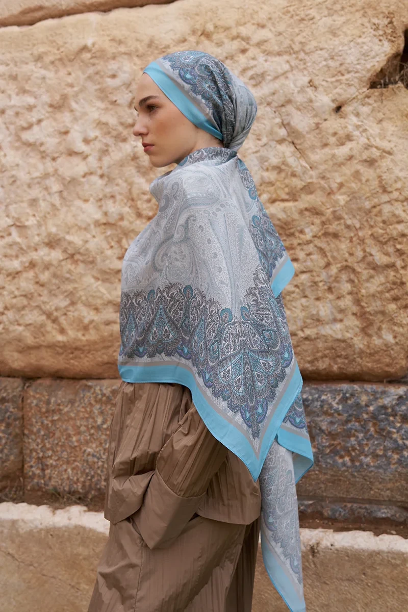 Sunrise Etnik Desen Şal - Mavi - 2