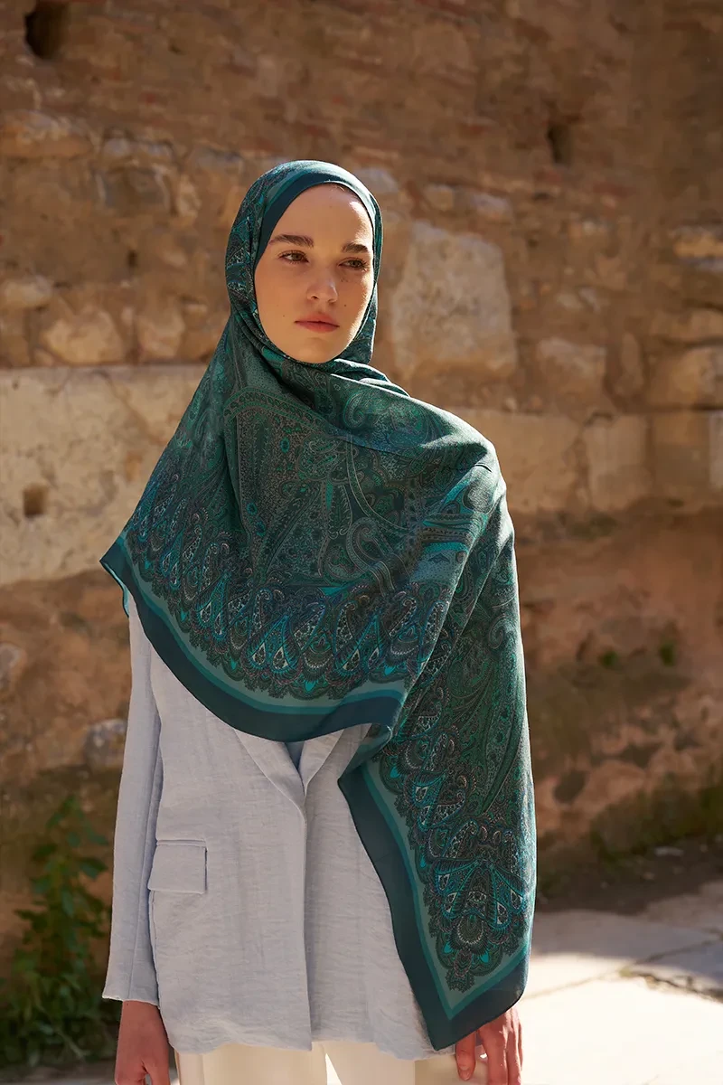 Sunrise Etnik Desen Şal - Petrol - ED SCARF