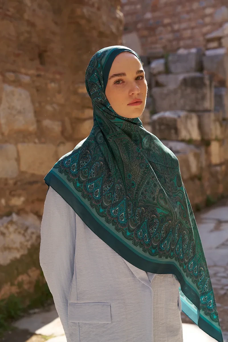 Sunrise Etnik Desen Şal - Petrol - ED SCARF