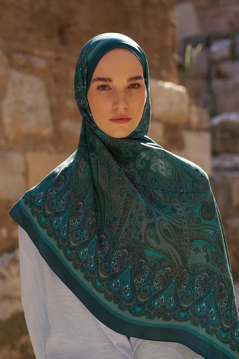 Sunrise Etnik Desen Şal - Petrol - ED SCARF