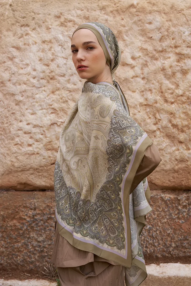 Sunrise Etnik Desen Şal - Yağ Yeşili - ED SCARF