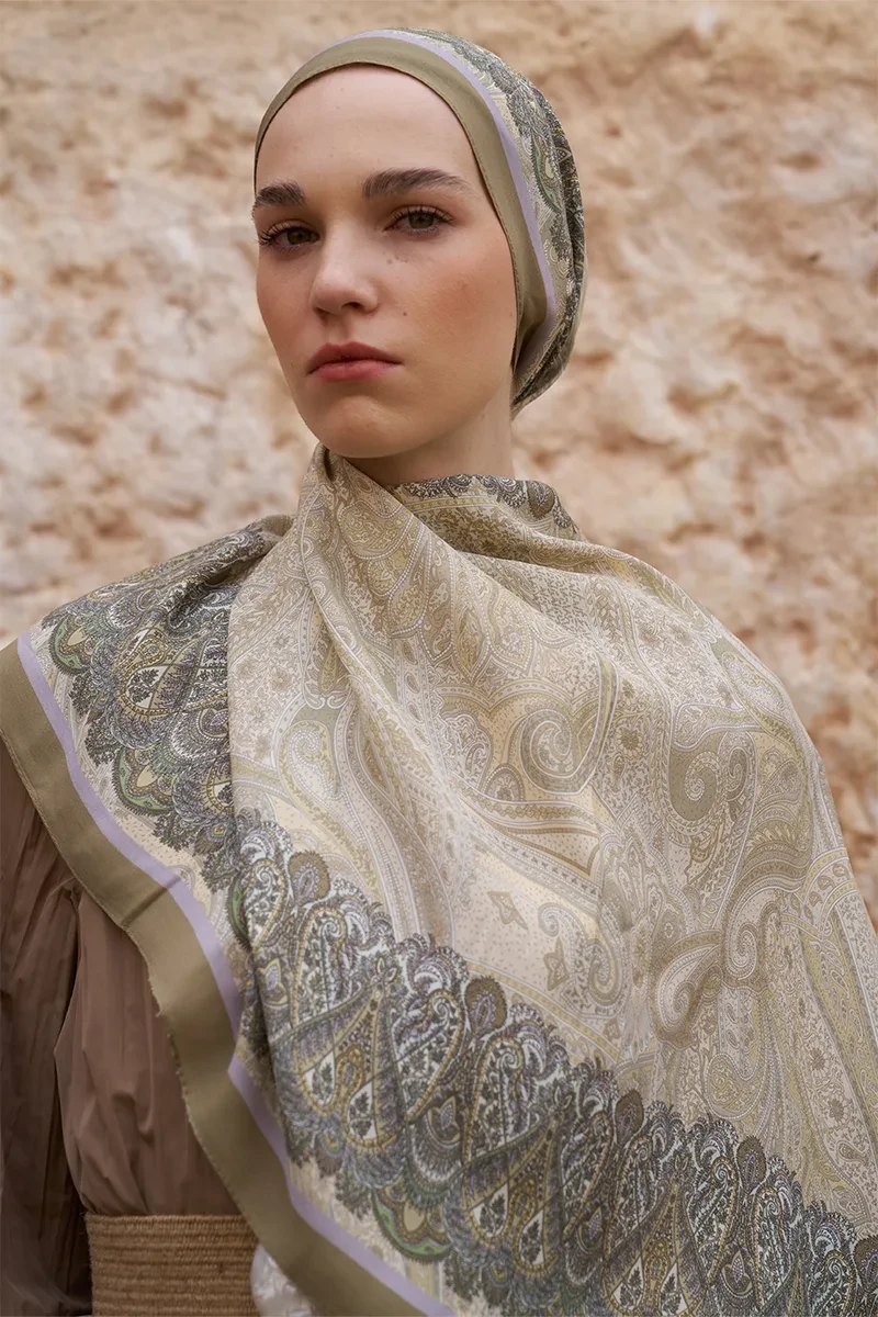 Sunrise Etnik Desen Şal - Yağ Yeşili - ED SCARF