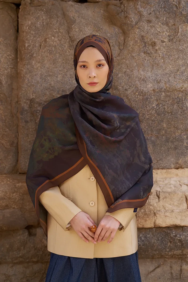 Sunrise Fırça Desen Şal - Kahverengi - ED SCARF