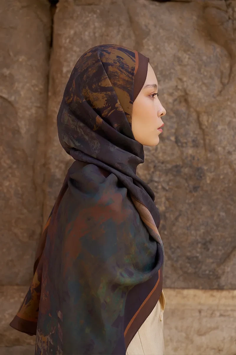 Sunrise Fırça Desen Şal - Kahverengi - ED SCARF