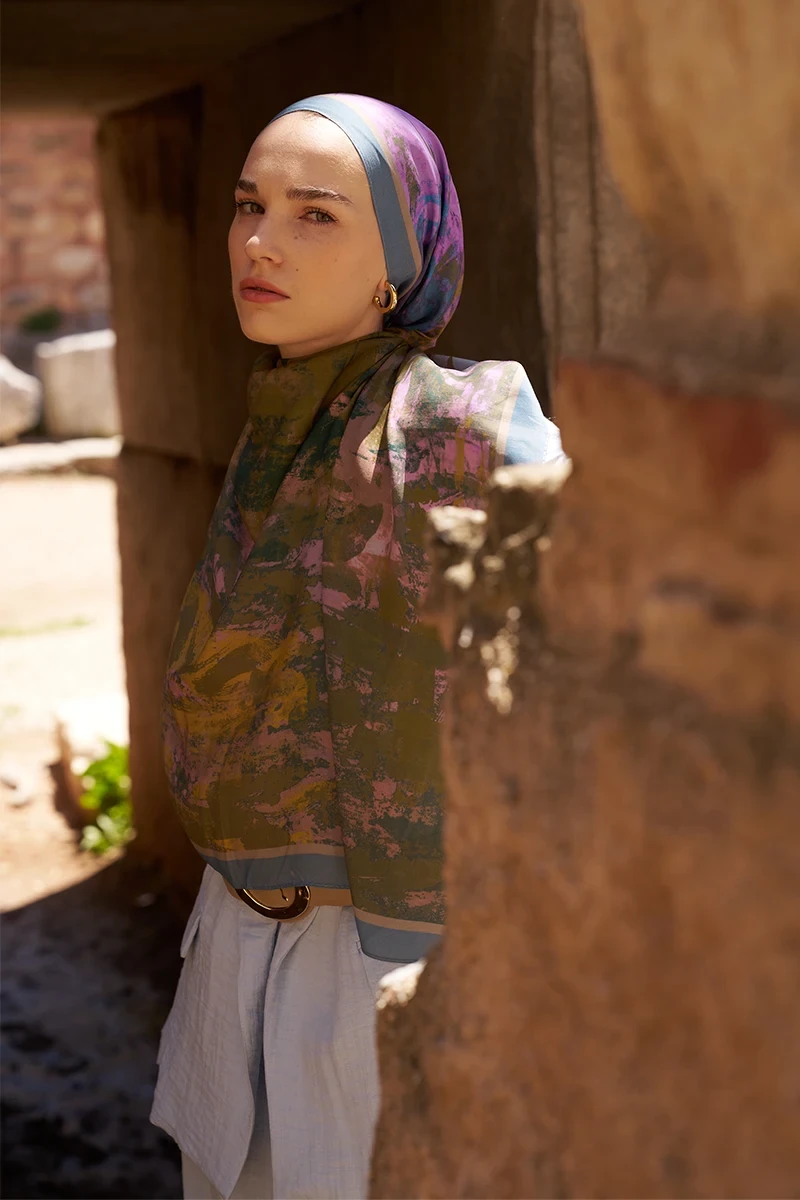 Sunrise Fırça Desen Şal - Mavi - ED SCARF
