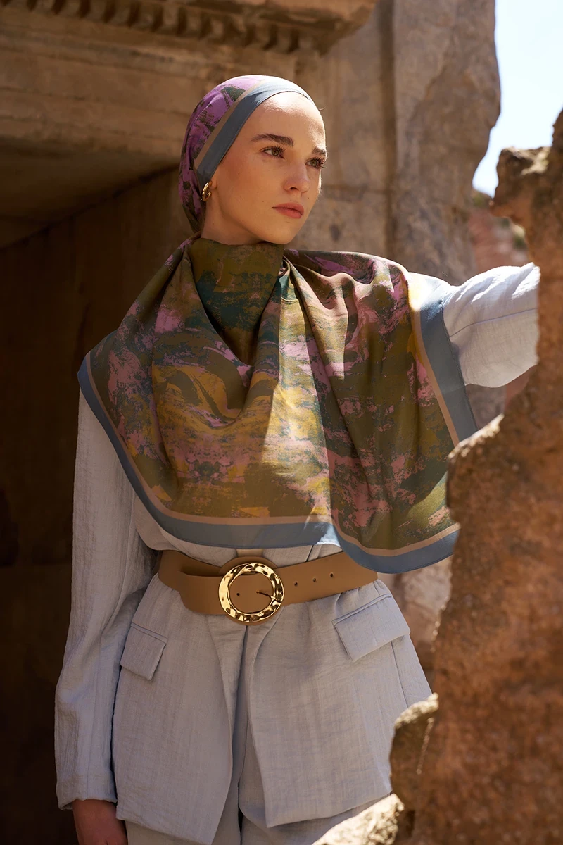 Sunrise Fırça Desen Şal - Mavi - ED SCARF