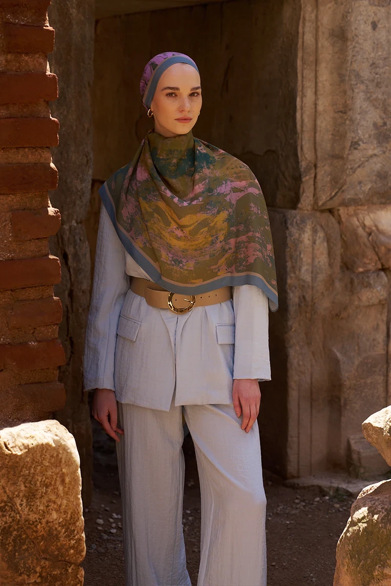 Sunrise Fırça Desen Şal - Mavi - ED SCARF