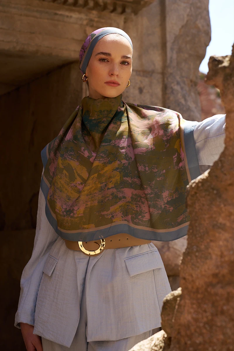 Sunrise Fırça Desen Şal - Mavi - 4