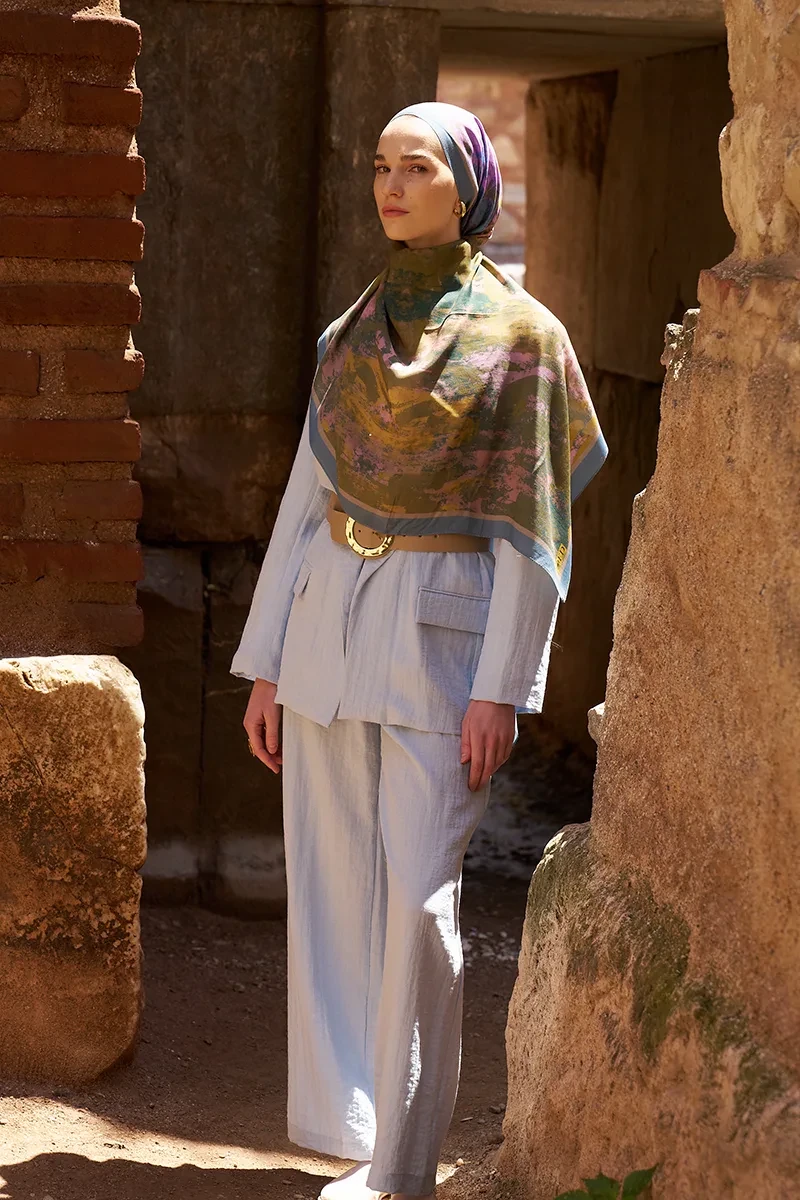 Sunrise Fırça Desen Şal - Mavi - 5