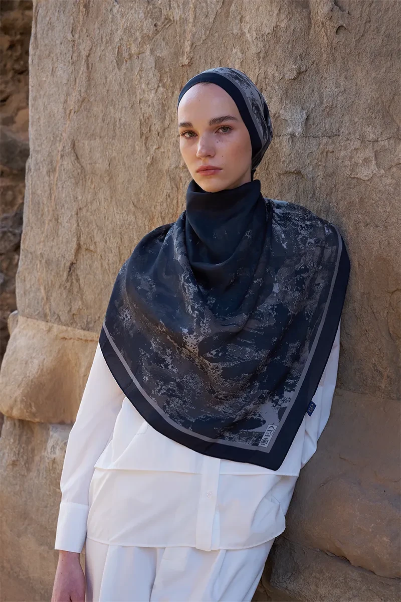 Sunrise Fırça Desen Şal - Siyah - ED SCARF