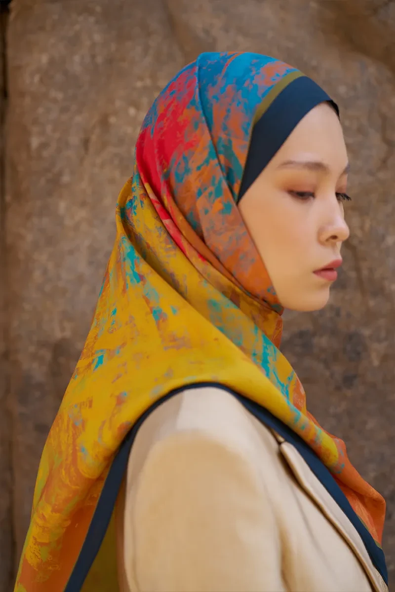 Sunrise Fırça Desen Şal - Turuncu - ED SCARF