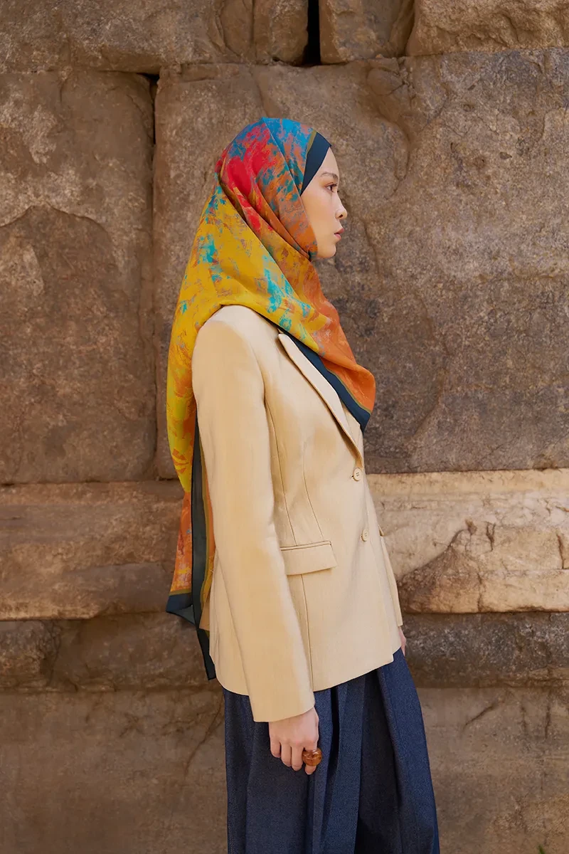 Sunrise Fırça Desen Şal - Turuncu - ED SCARF