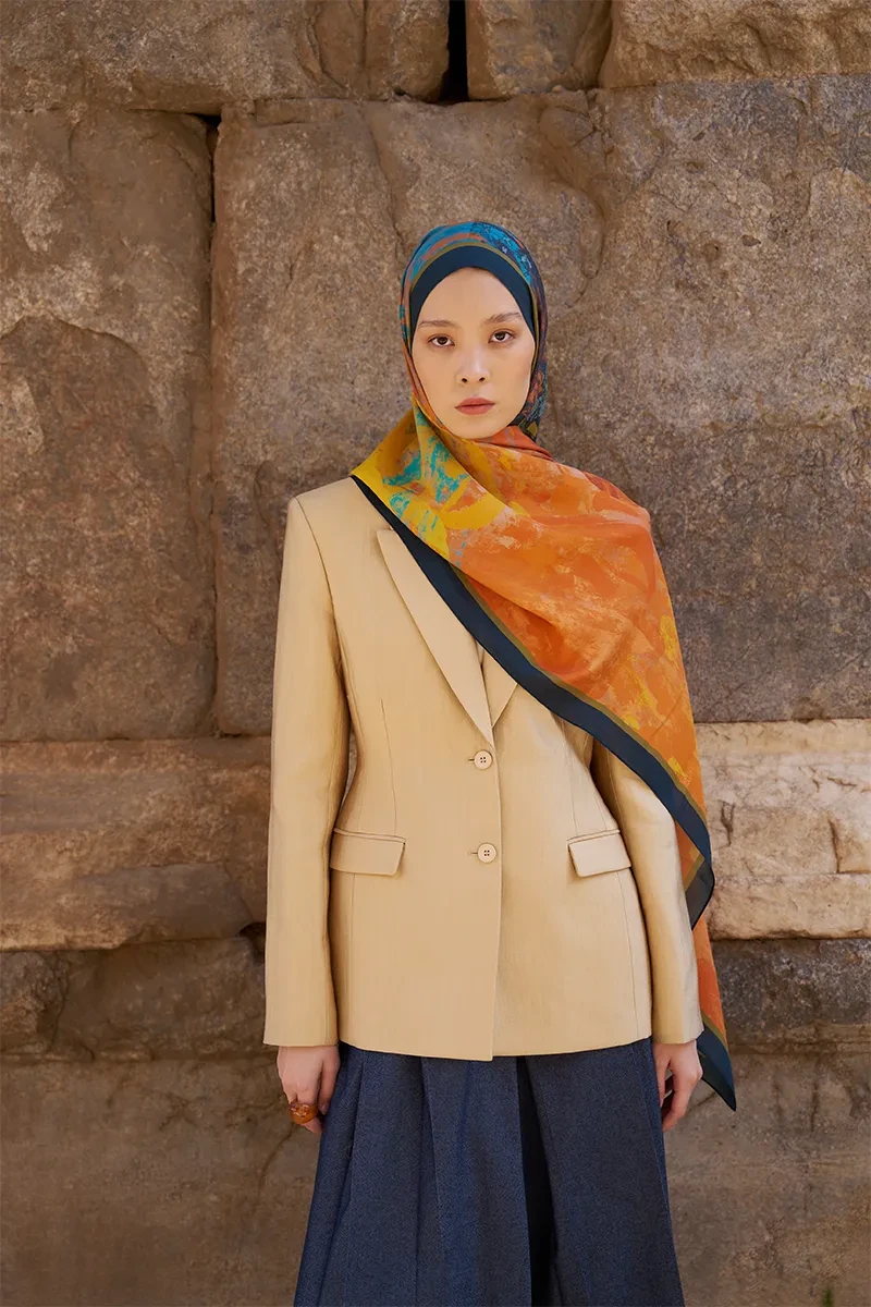 Sunrise Fırça Desen Şal - Turuncu - ED SCARF