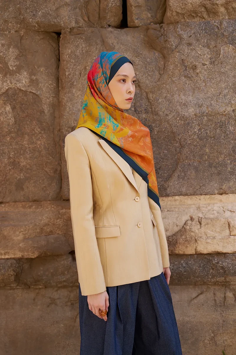 Sunrise Fırça Desen Şal - Turuncu - 4