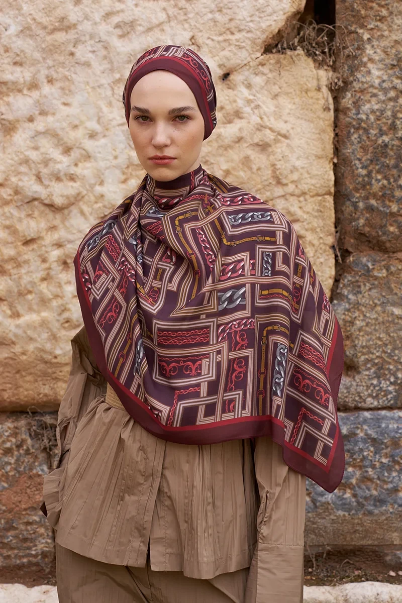 Sunrise Geometrik Desen Şal - Bordo - ED SCARF