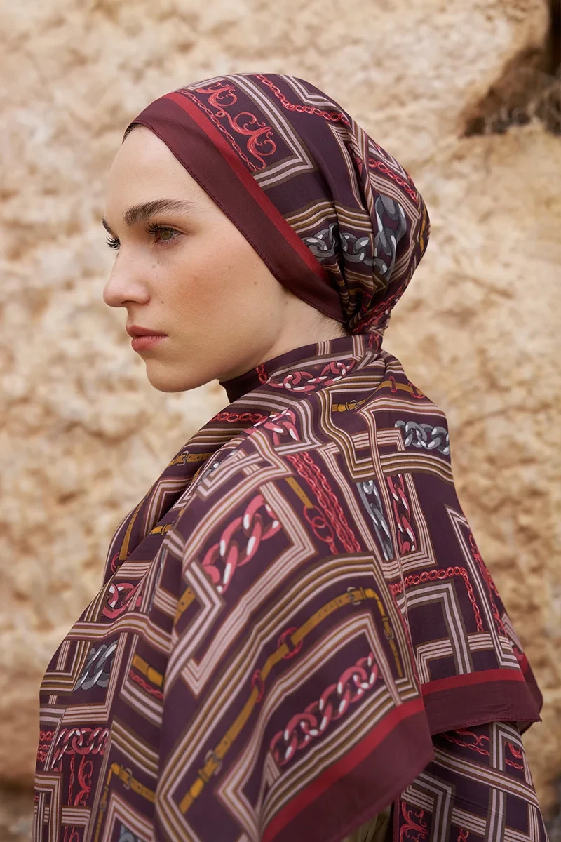 Sunrise Geometrik Desen Şal - Bordo - ED SCARF