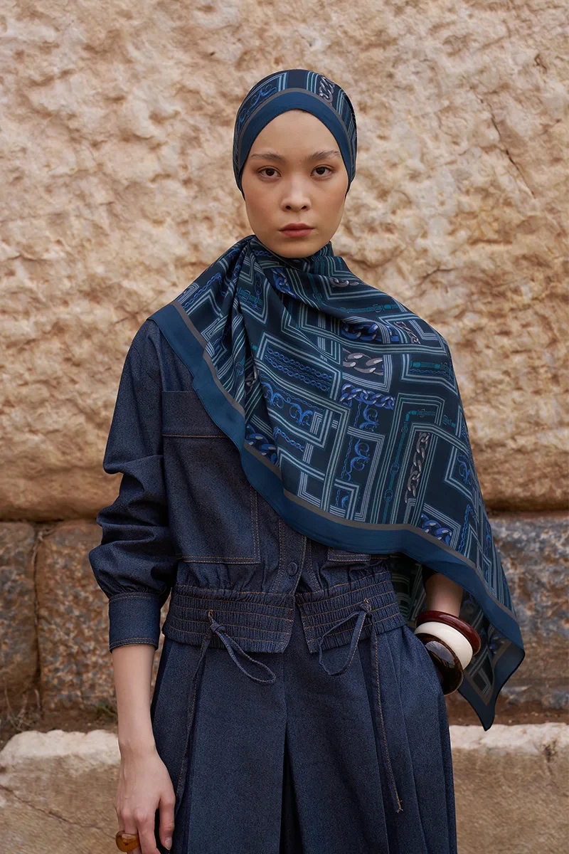 Sunrise Geometrik Desen Şal - Lacivert - ED SCARF