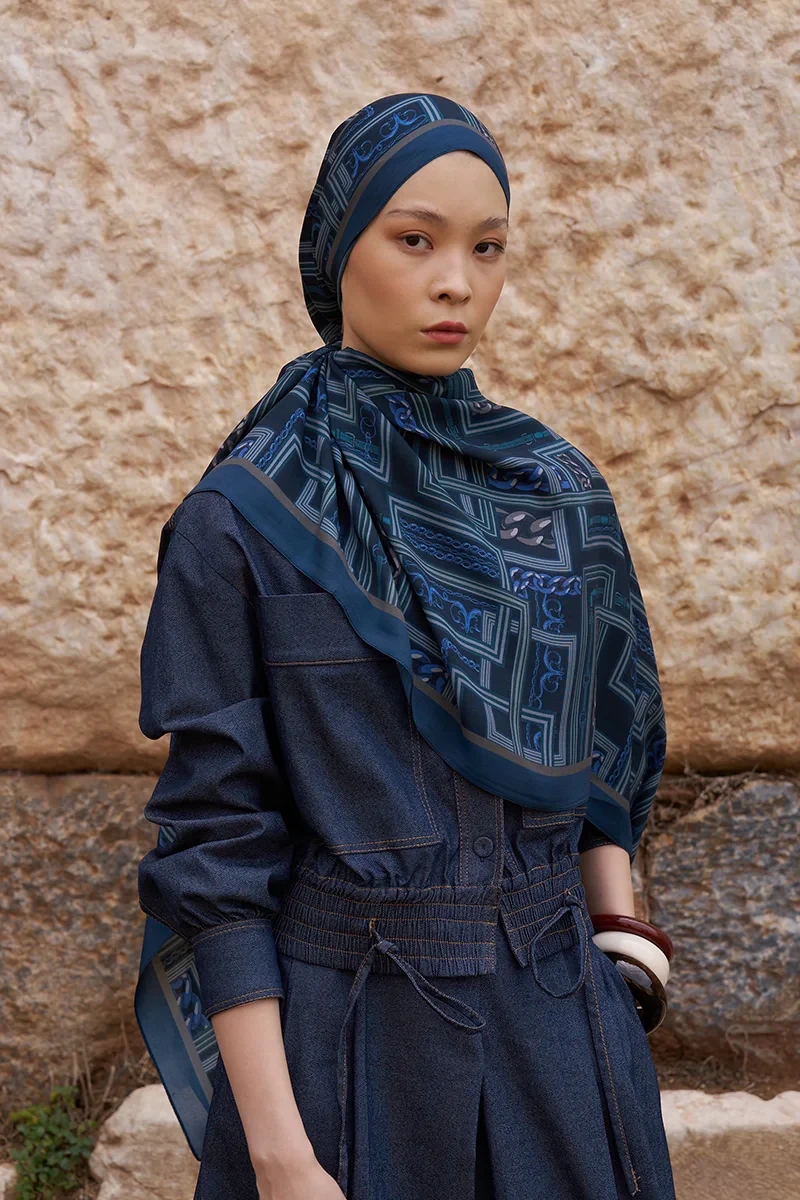 Sunrise Geometrik Desen Şal - Lacivert - ED SCARF