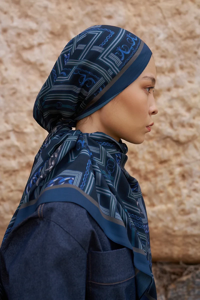 Sunrise Geometrik Desen Şal - Lacivert - ED SCARF