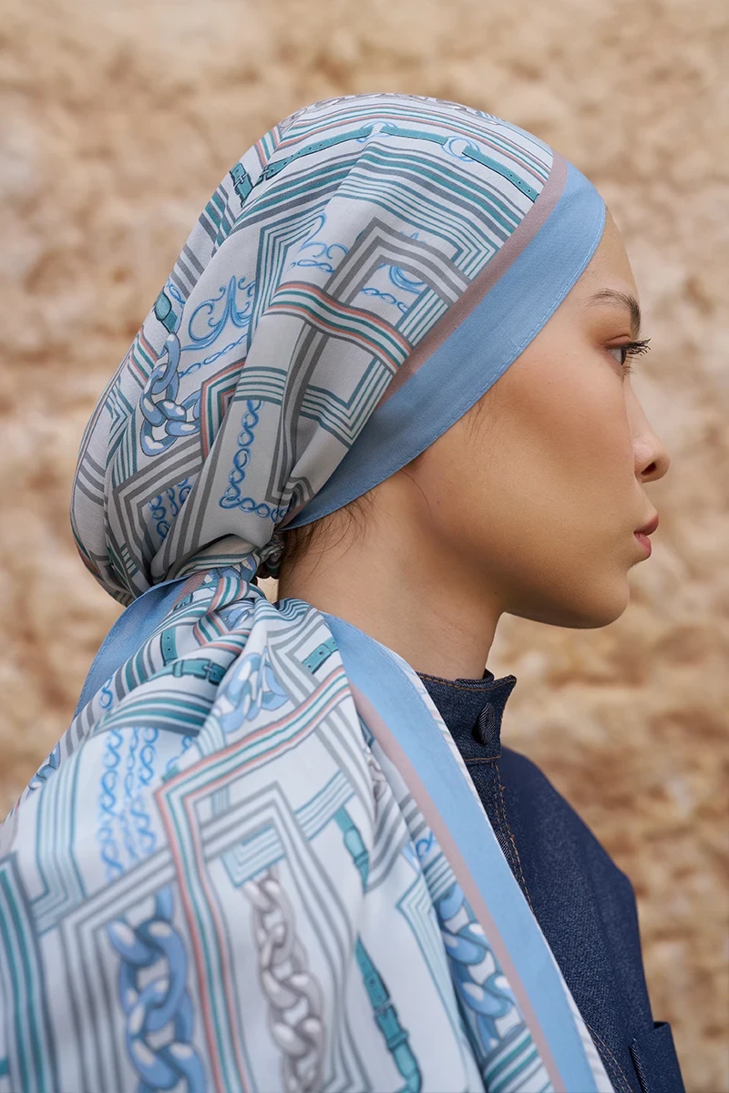 Sunrise Geometrik Desen Şal - Mavi - ED SCARF