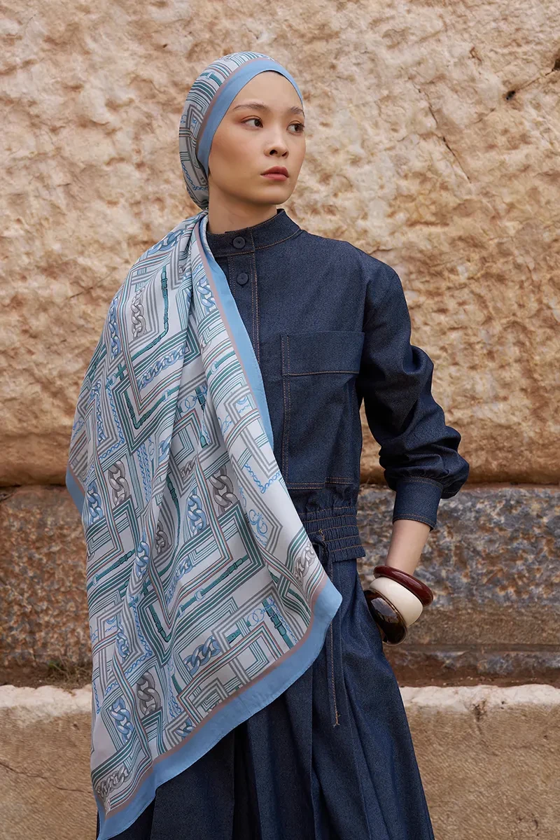 Sunrise Geometrik Desen Şal - Mavi - ED SCARF