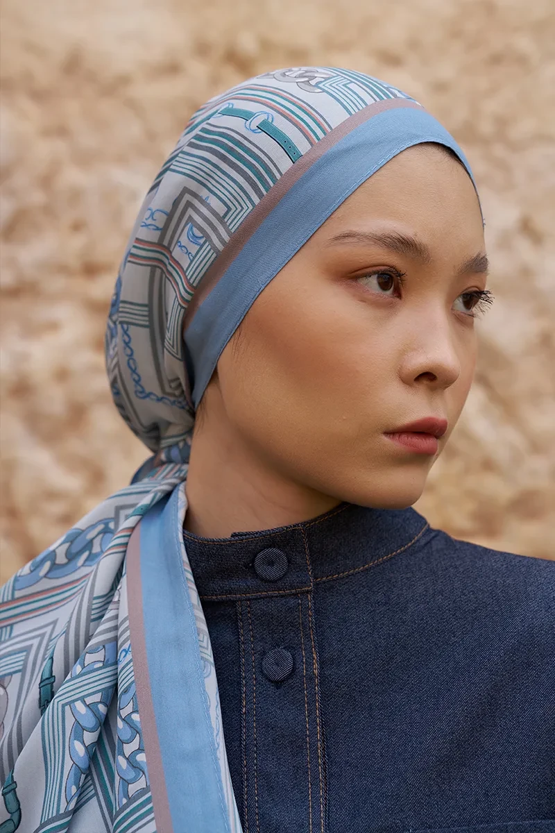 Sunrise Geometrik Desen Şal - Mavi - ED SCARF