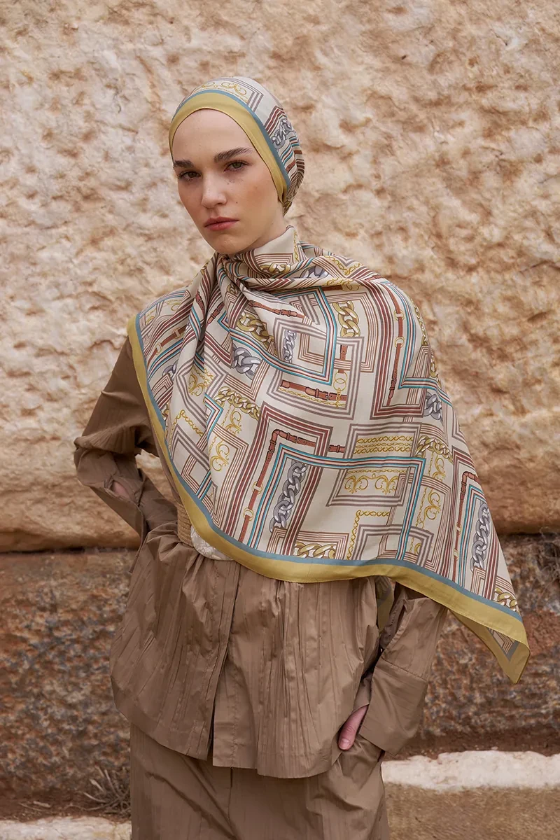 Sunrise Geometrik Desen Şal - Sarı - ED SCARF