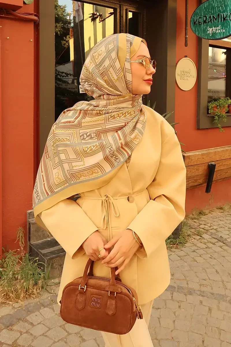 Sunrise Geometrik Desen Şal - Sarı - ED SCARF