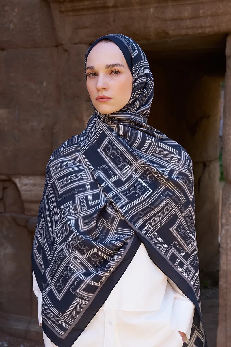 Sunrise Geometrik Desen Şal - Siyah - ED SCARF