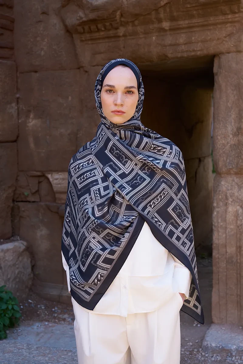 Sunrise Geometrik Desen Şal - Siyah - ED SCARF