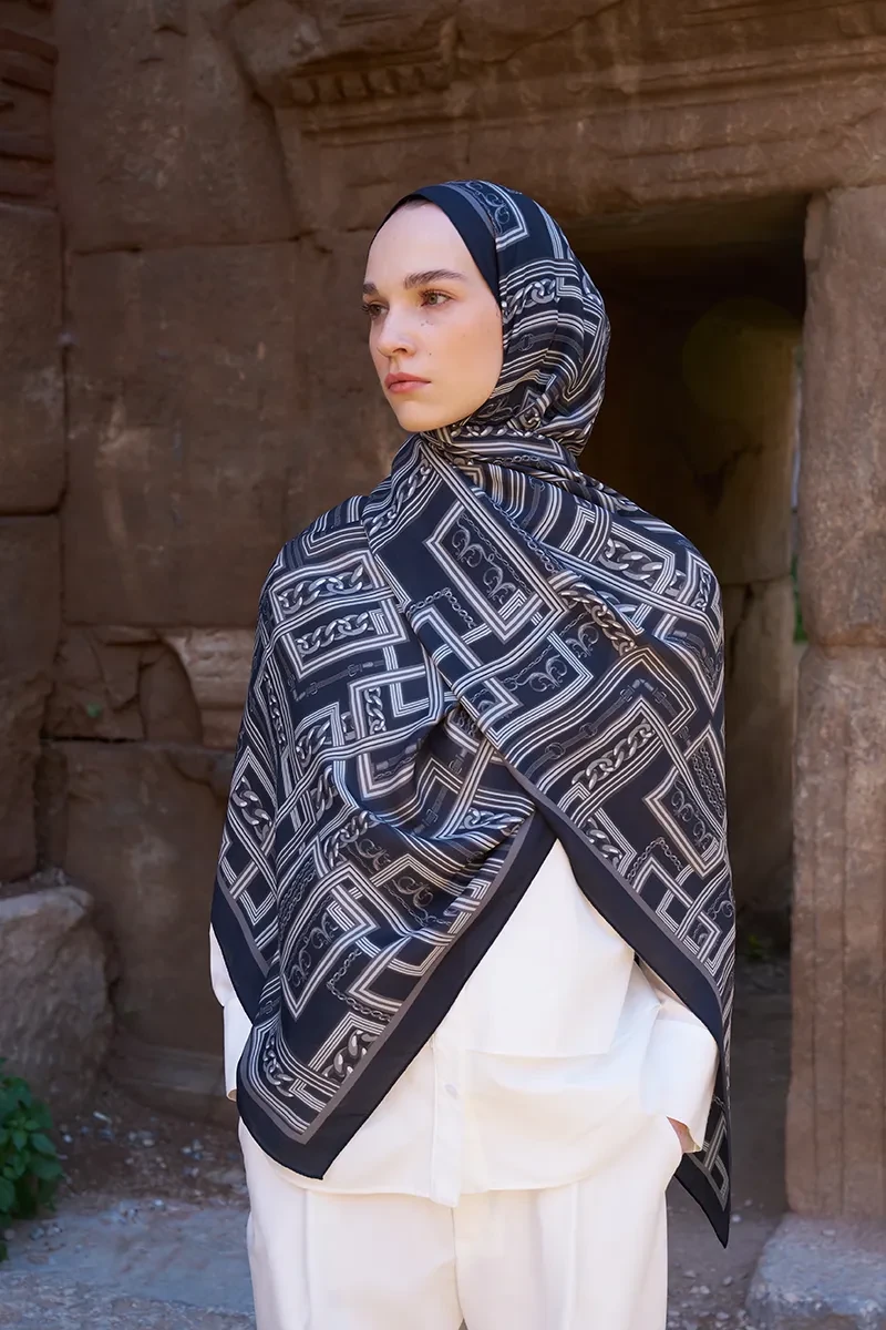 Sunrise Geometrik Desen Şal - Siyah - 4