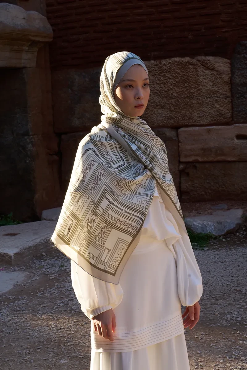 Sunrise Geometrik Desen Şal - Yeşil - ED SCARF