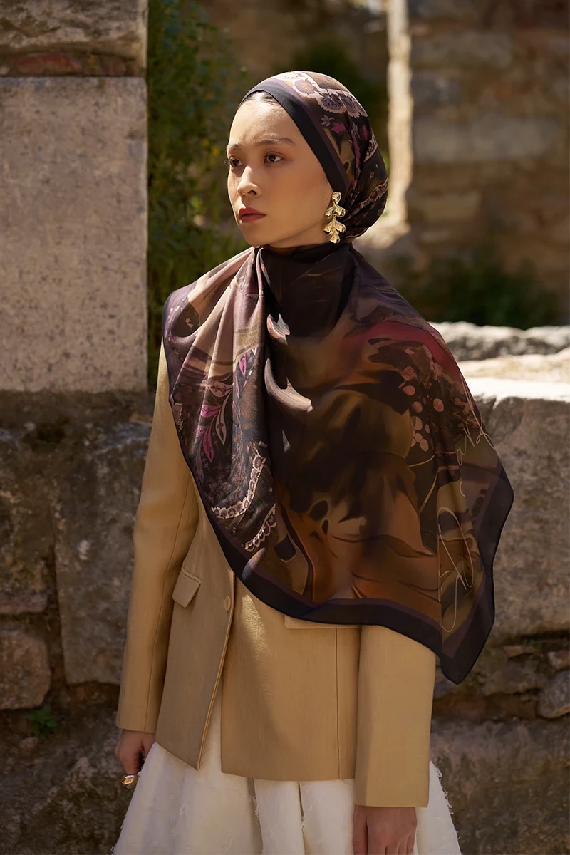 Sunrise Karnaval Desen Şal - Kahverengi - ED SCARF