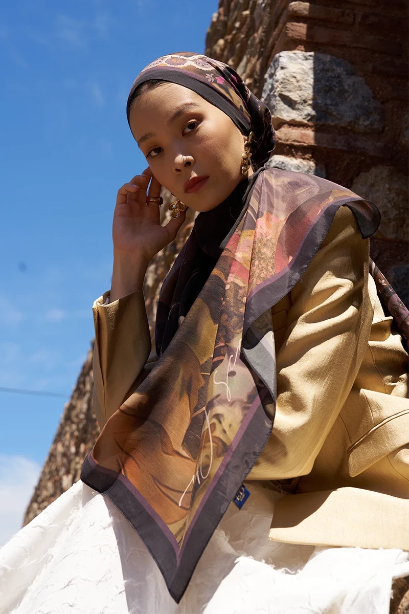 Sunrise Karnaval Desen Şal - Kahverengi - ED SCARF