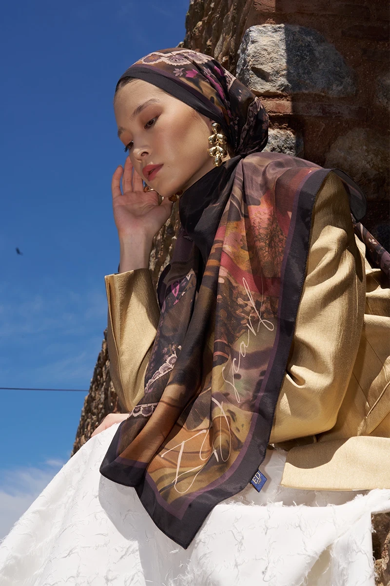 Sunrise Karnaval Desen Şal - Kahverengi - ED SCARF