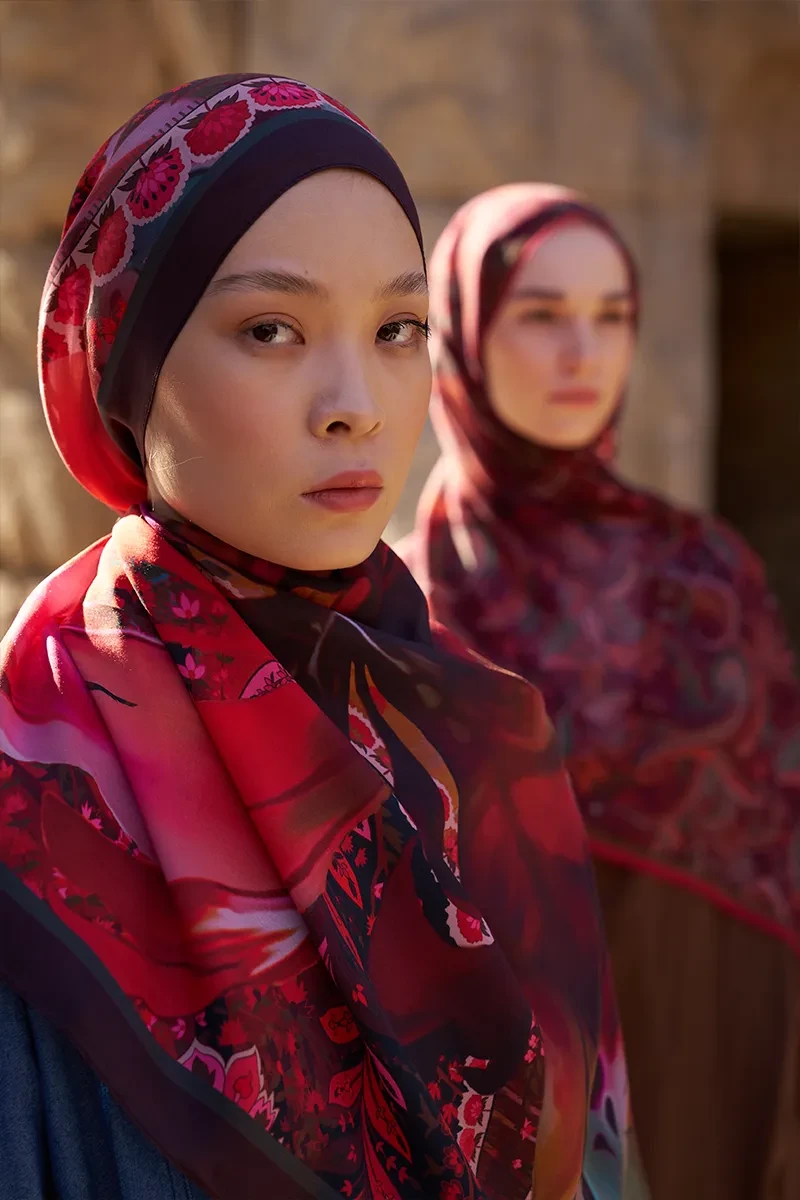 Sunrise Karnaval Desen Şal - Mürdüm - ED SCARF