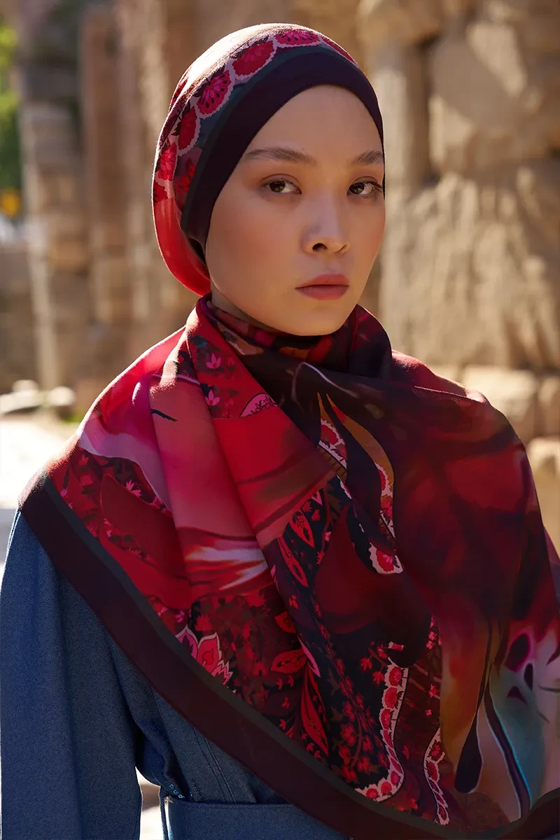 Sunrise Karnaval Desen Şal - Mürdüm - ED SCARF