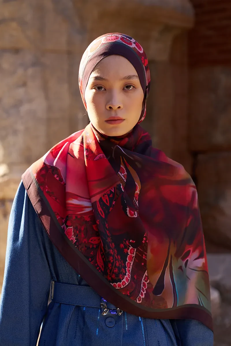 Sunrise Karnaval Desen Şal - Mürdüm - ED SCARF