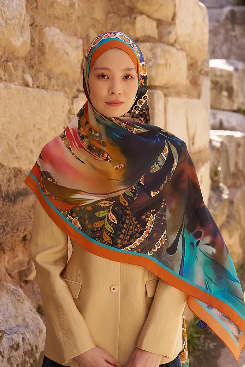 Sunrise Karnaval Desen Şal - Turuncu - ED SCARF