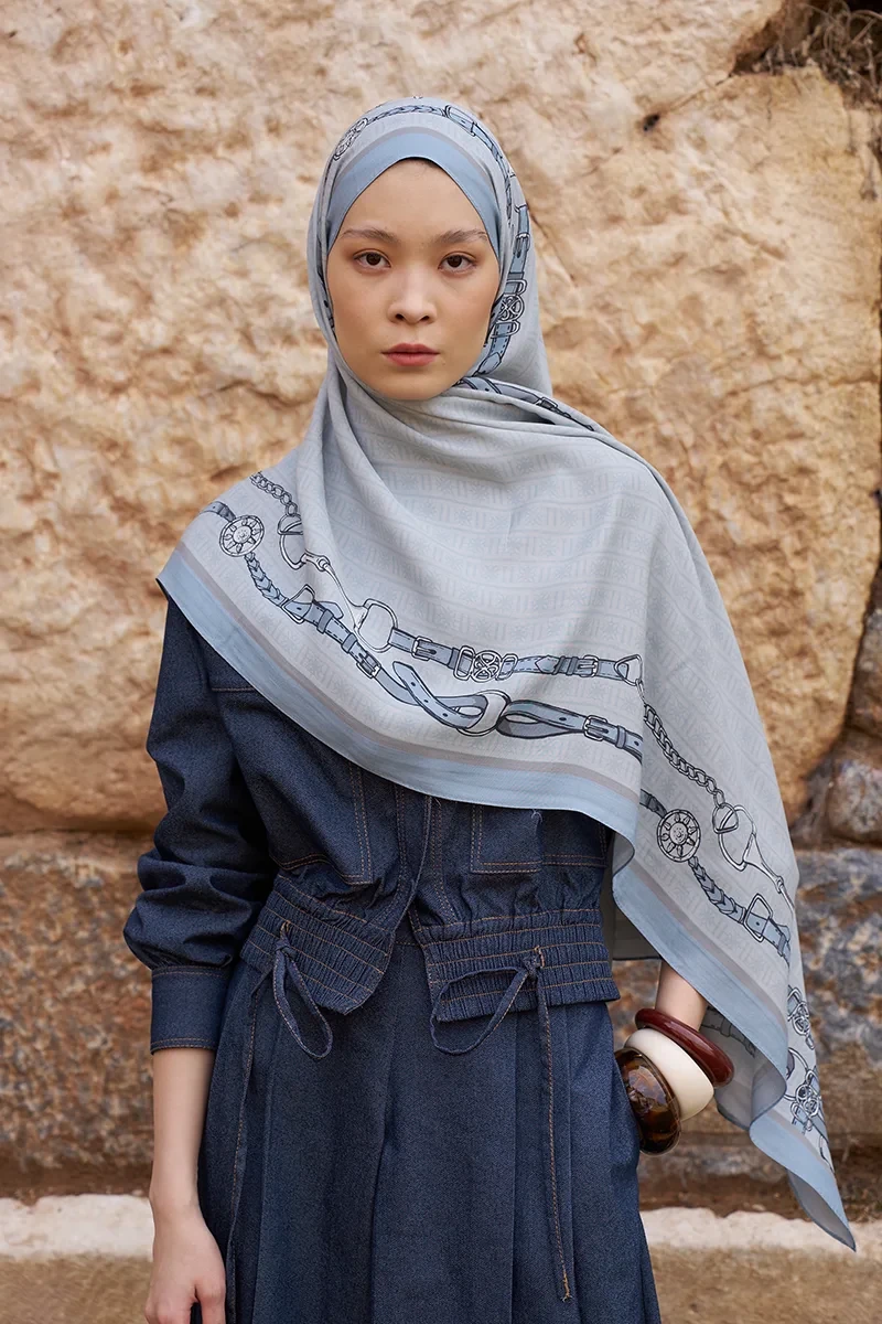 Sunrise Kemer Desen Şal - Mavi - ED SCARF