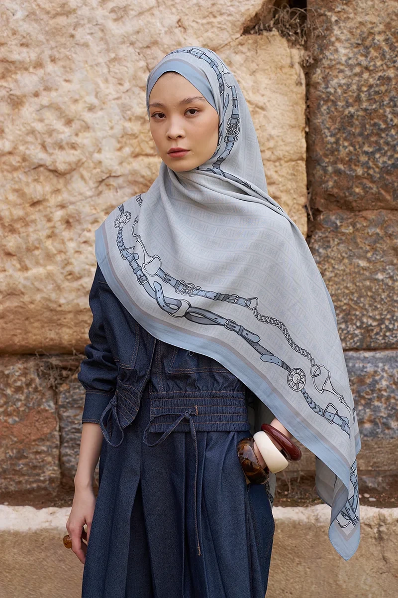 Sunrise Kemer Desen Şal - Mavi - ED SCARF