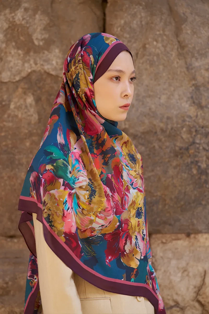 Sunrise Çiçek Desen Şal - Mürdüm - ED SCARF