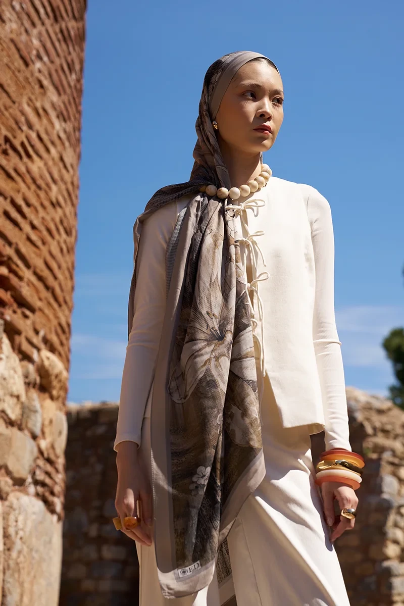 Sunrise Zambak Desen Şal - Bej - ED SCARF