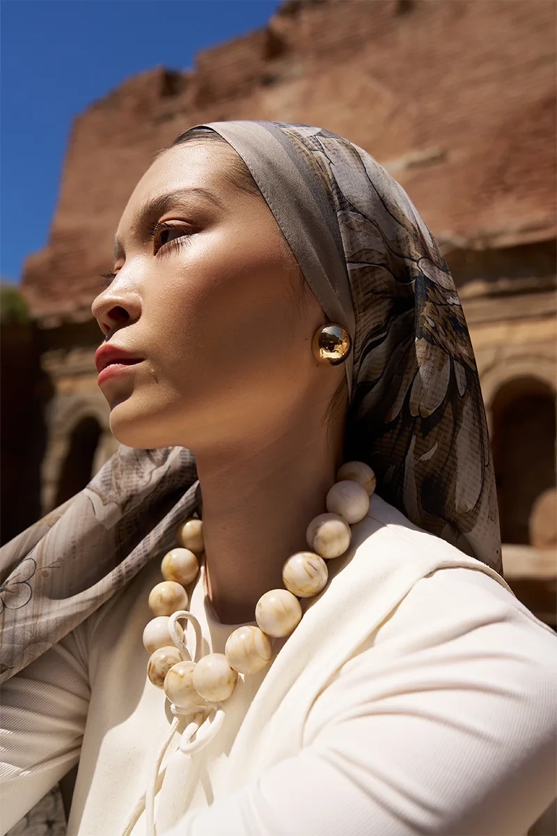 Sunrise Zambak Desen Şal - Bej - ED SCARF