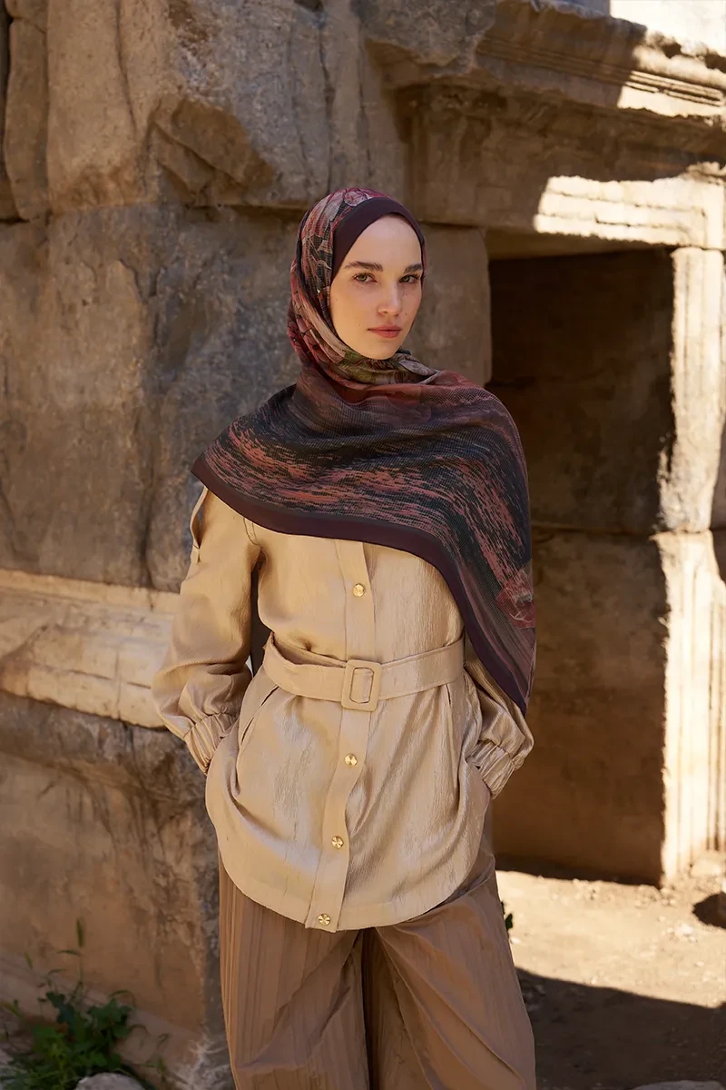 Sunrise Zambak Desen Şal - Bordo - ED SCARF